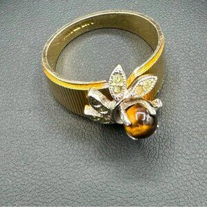 Vintage Tiger Eye Cocktail Ring Marked 14K GE ESPO